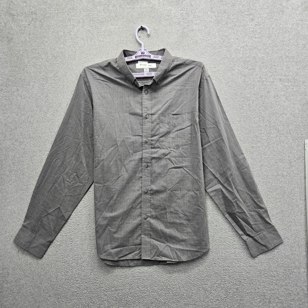 Old Navy Men Button Up Shirt XL Gray Slim Long Sleeve Fit NWT‎